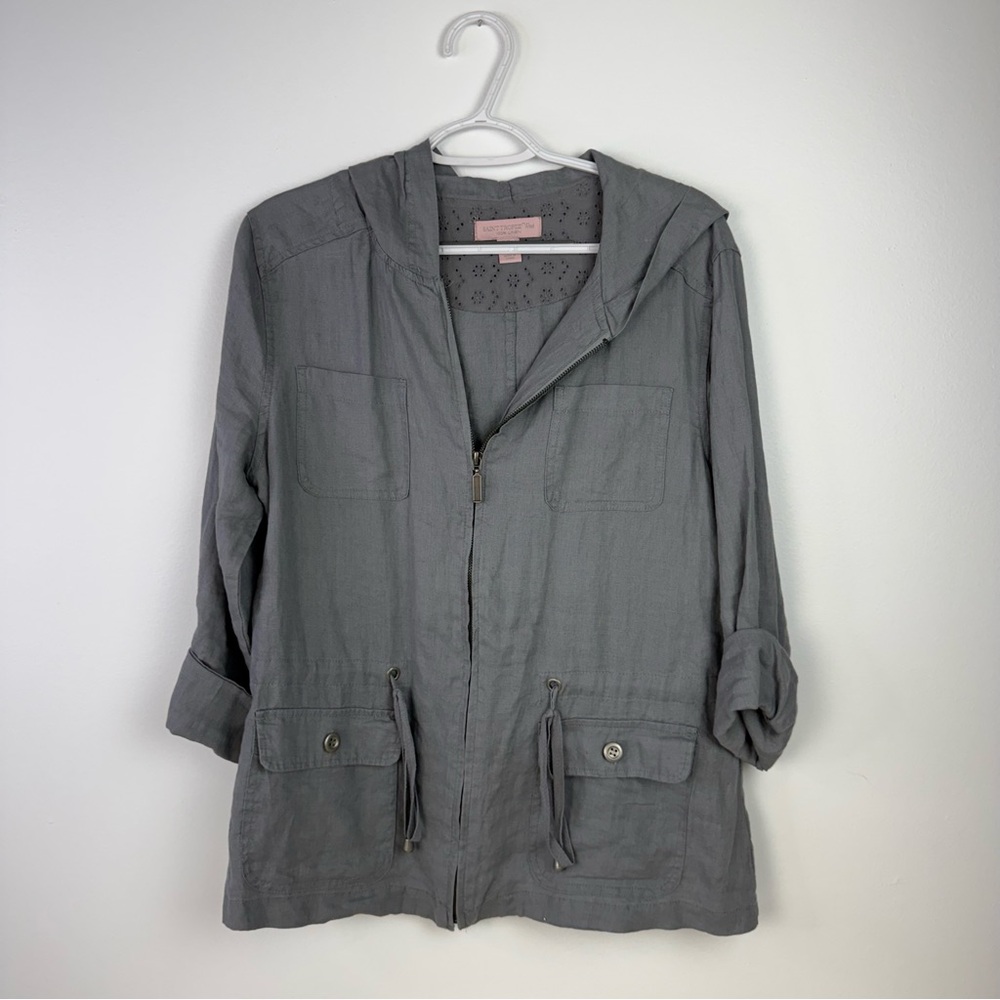 Saint Tropez West Gray‎ Utility Jacket 100% Linen